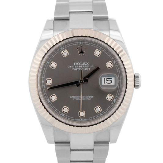 PAPERS Rolex DateJust 41mm RHODIUM DIAMOND Oyster 18K Fluted 126334 Watch BOX