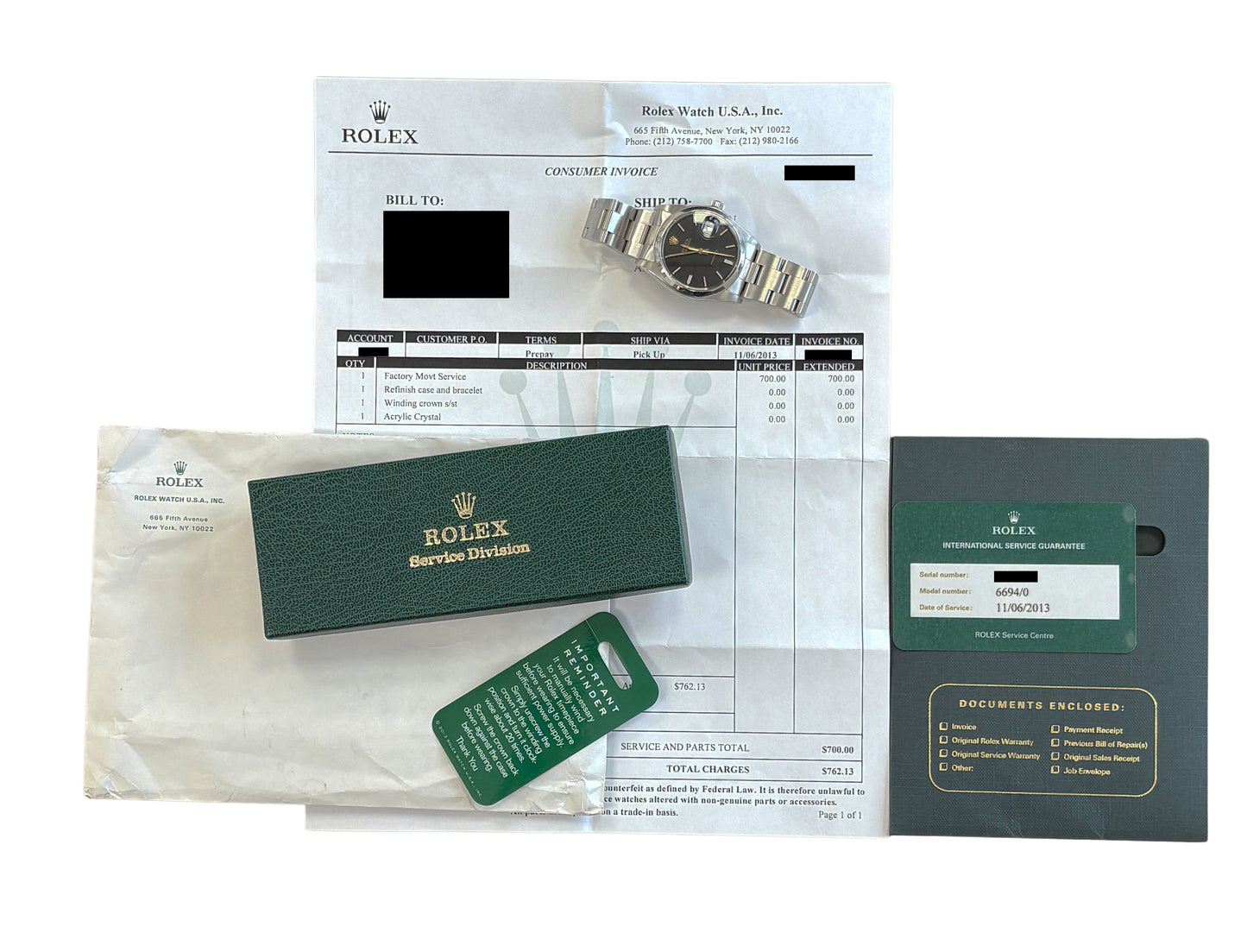 Rolex SERVICE CENTER Oysterdate Precision BLACK Stainless 34mm 6694 Watch BOX