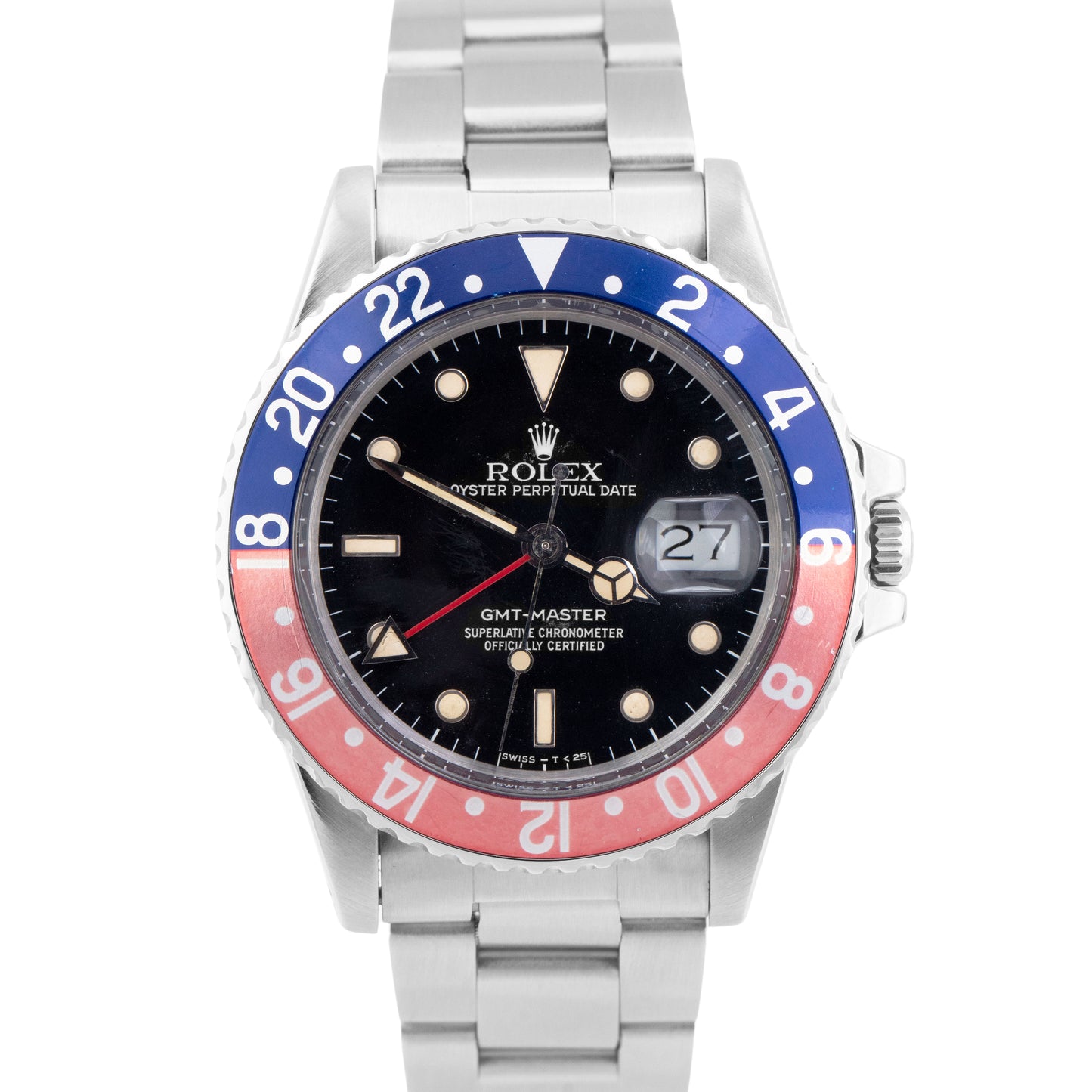 MINT 1986 Rolex GMT-Master PATINA Date Steel FADED PEPSI Red Blue 16750 Watch