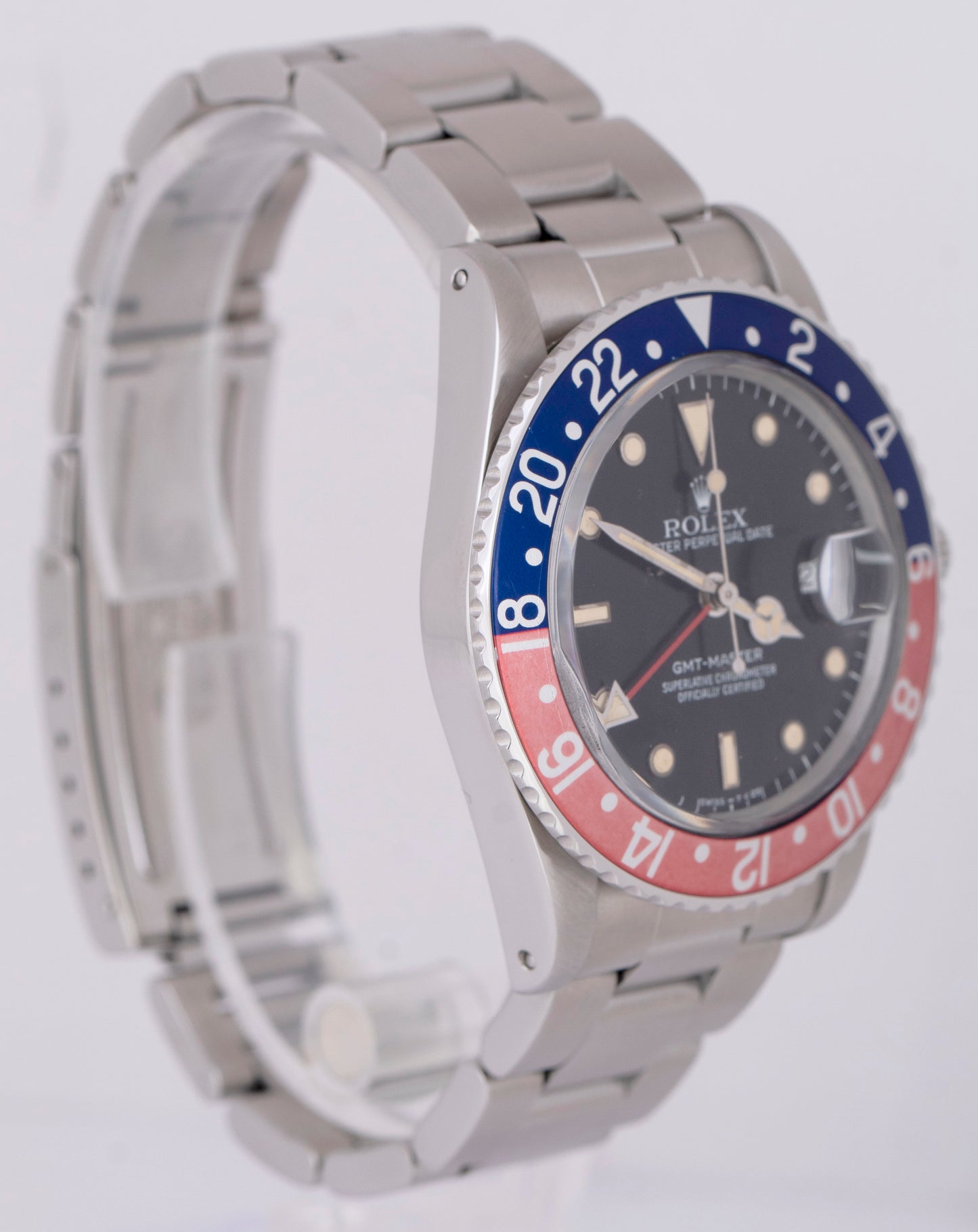 MINT 1986 Rolex GMT-Master PATINA Date Steel FADED PEPSI Red Blue 16750 Watch