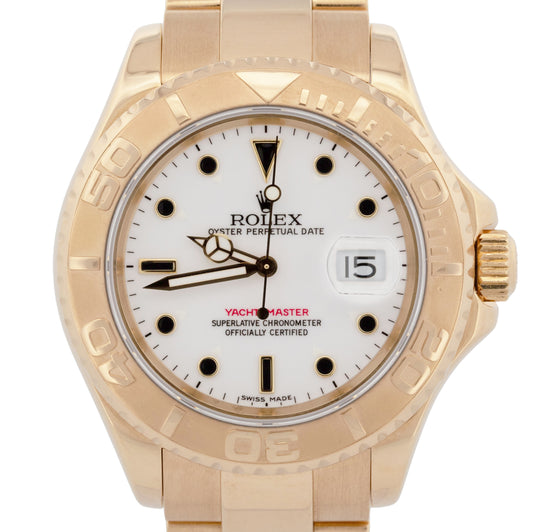 PAPERS Rolex Yacht-Master 40mm White NO-HOLES 18K Yellow Gold 16628 Watch BOX