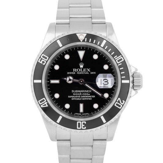 MINT 2007 Rolex Submariner Date NO-HOLES 16610 T REHAUT Steel 40mm Oyster Watch