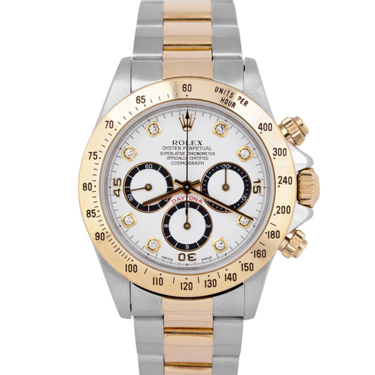 MINT Rolex Daytona Cosmograph ZENITH 40mm WHITE DIAMOND 18K Gold Watch 16523