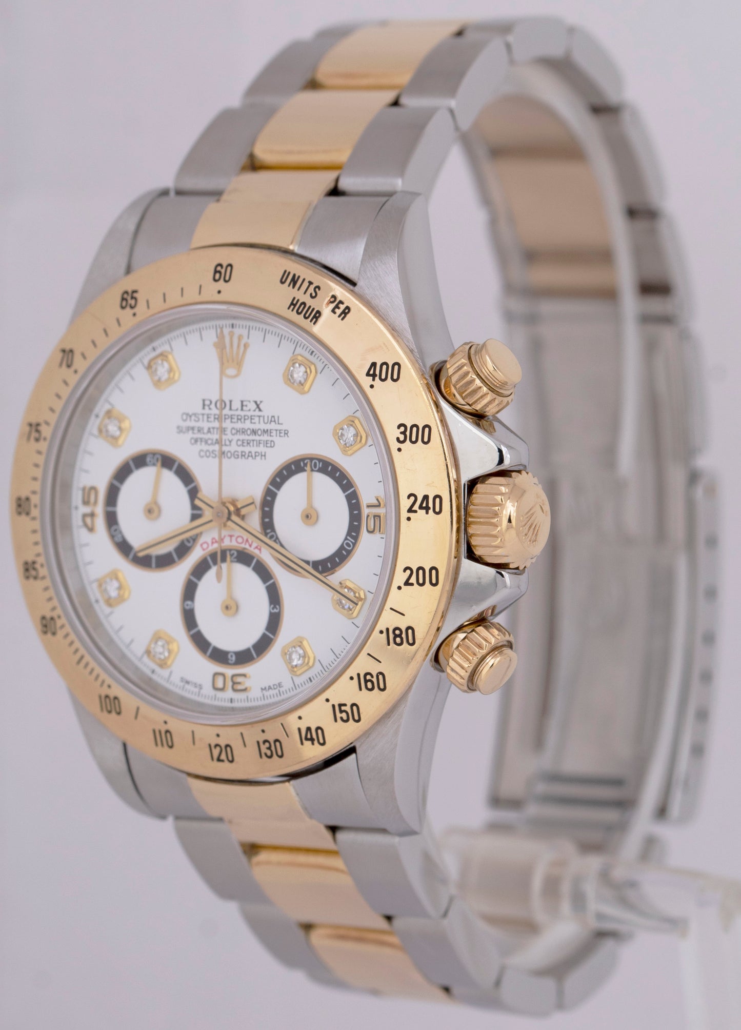 MINT Rolex Daytona Cosmograph ZENITH 40mm WHITE DIAMOND 18K Gold Watch 16523