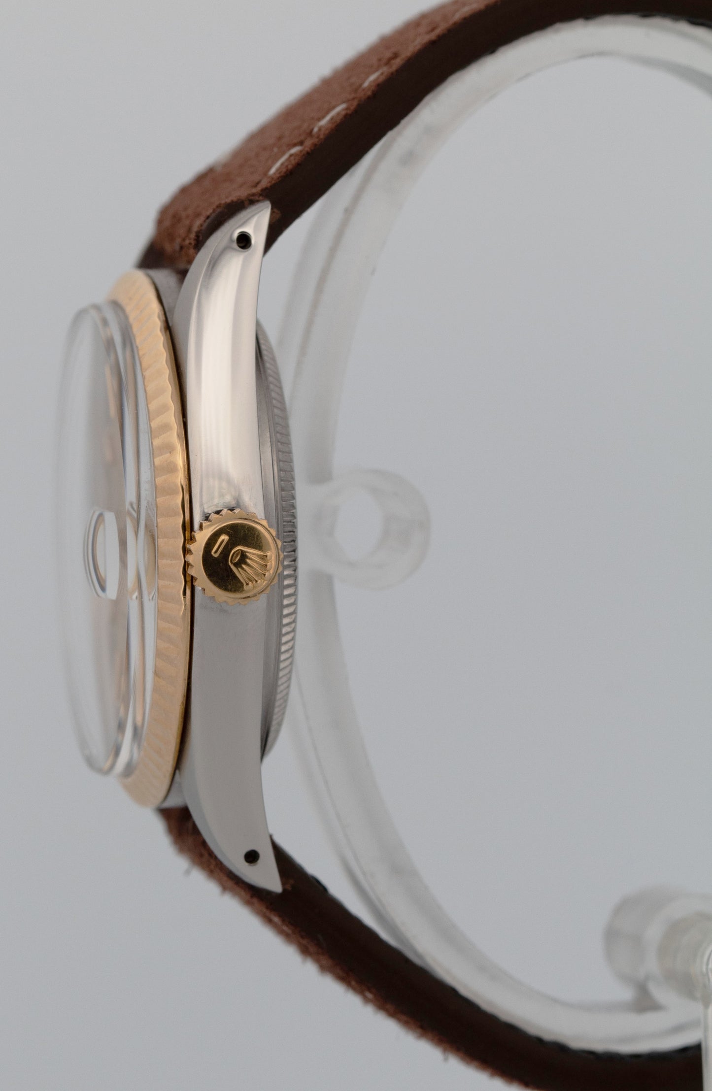 Rolex DateJust 36mm Two-Tone Steel Yellow Gold Champagne Leather 16013 Watch