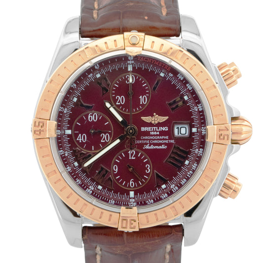 Breitling Chronomat Evolution 43mm Burgundy Red Two-Tone Watch C13356