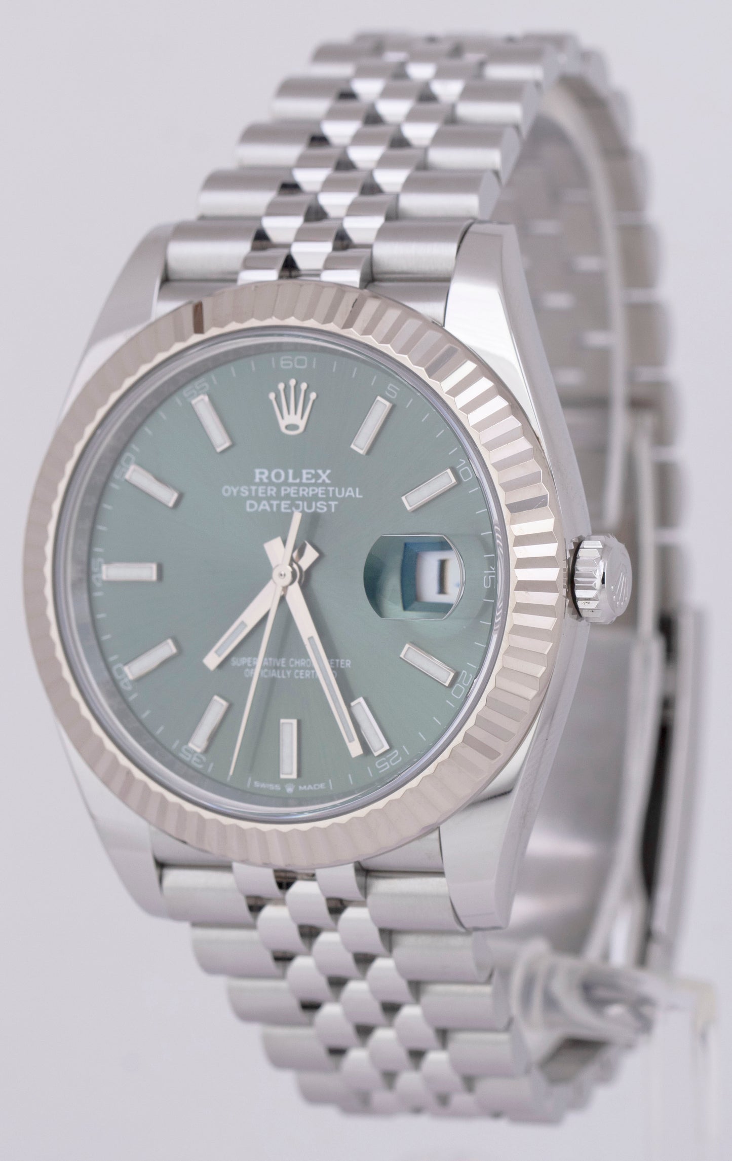 MINT 2022 PAPERS Rolex DateJust 41 Mint Green JUBILEE 41mm Watch 126334 B+P