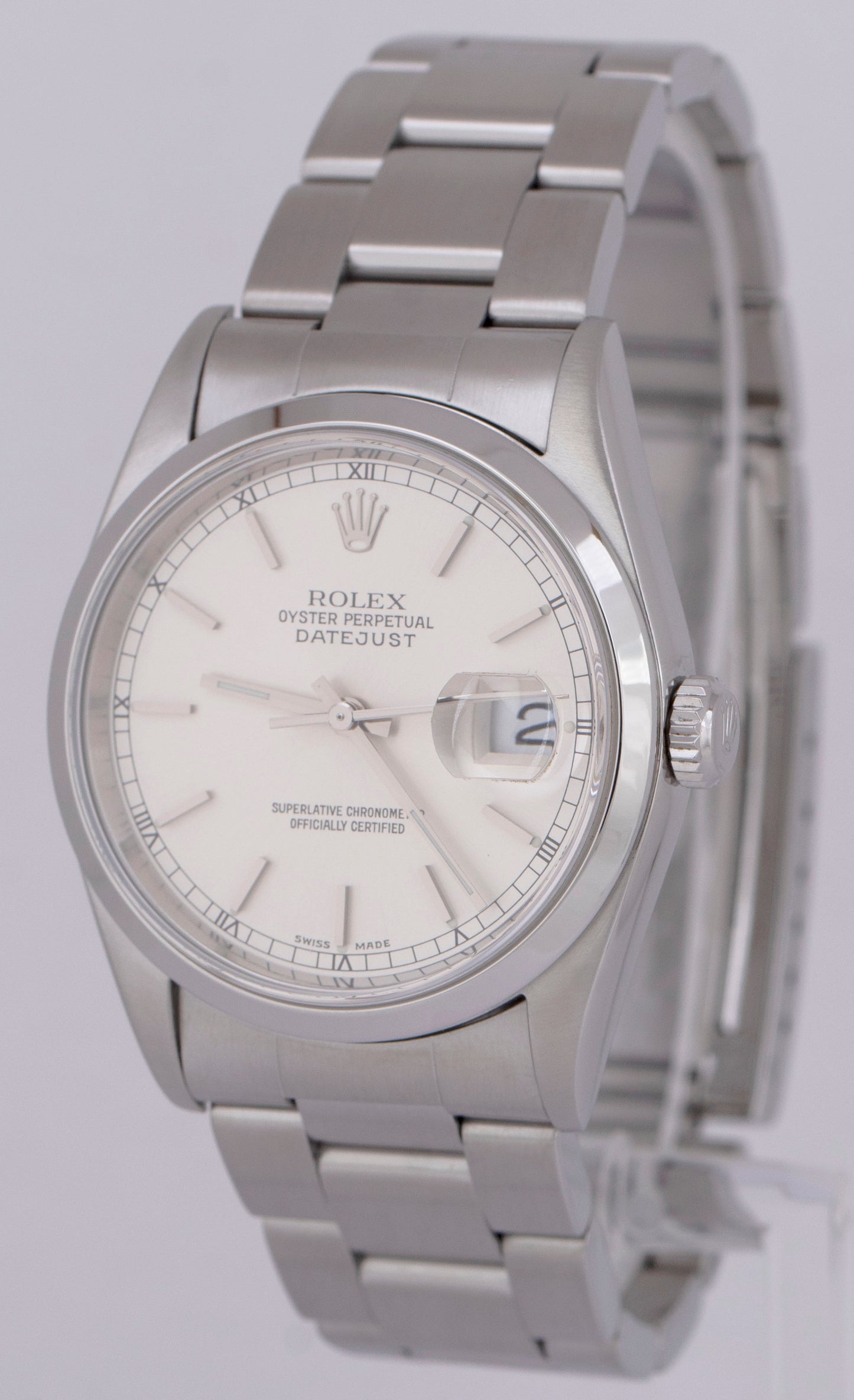 Rolex DateJust 36mm Silver Stainless Steel NO-HOLES Automatic Watch 16200