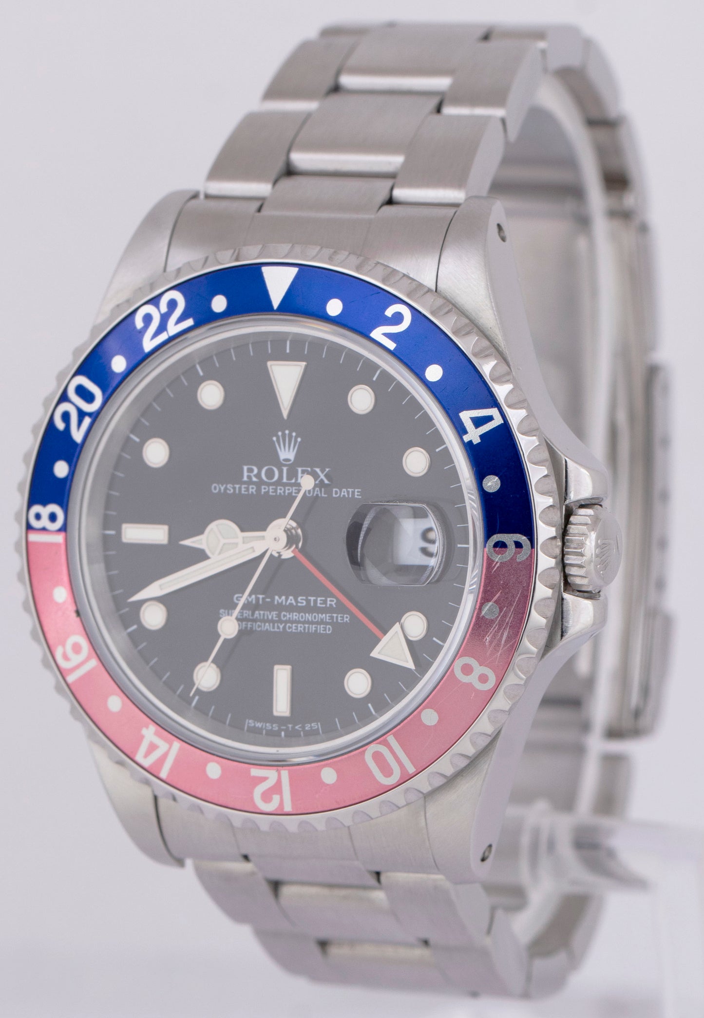 MINT Rolex GMT-Master 40mm PEPSI Black Stainless Steel Blue Red Date Watch 16700