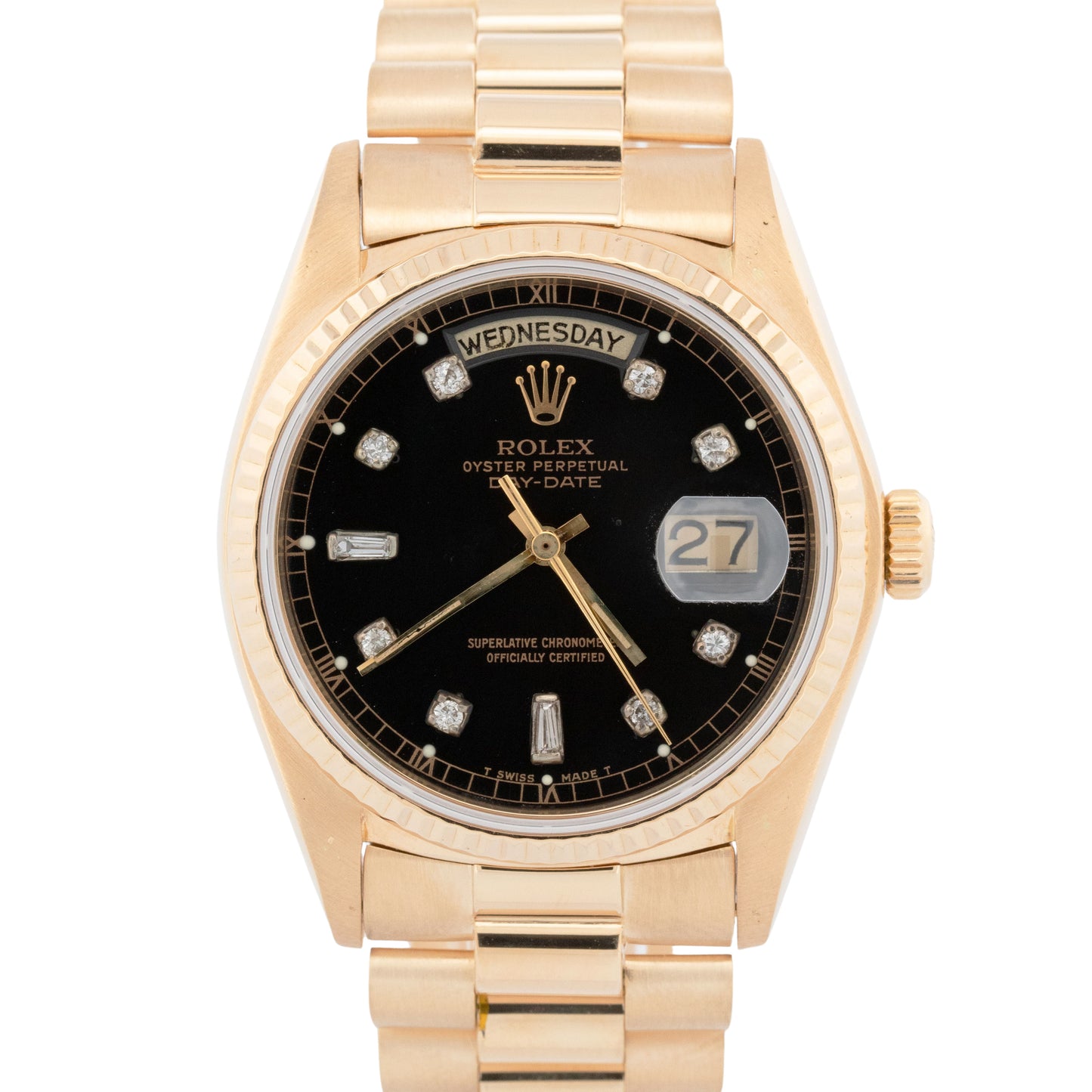 Rolex Day-Date President Black DIAMOND 36mm 18K Yellow Gold Fluted Watch 18038