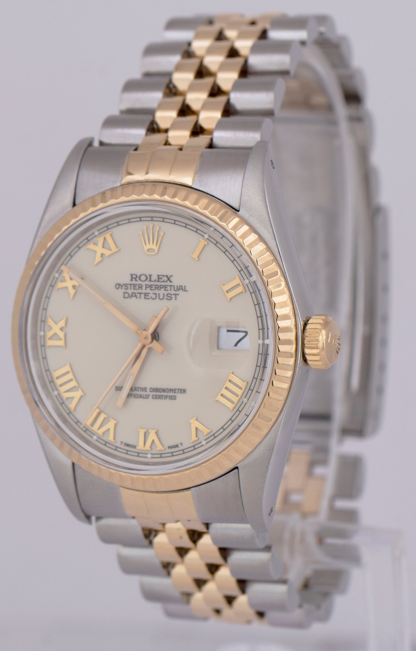 Rolex DateJust 36mm Ivory Roman Fluted Two-Tone 18K Yellow Gold JUBILEE 16013