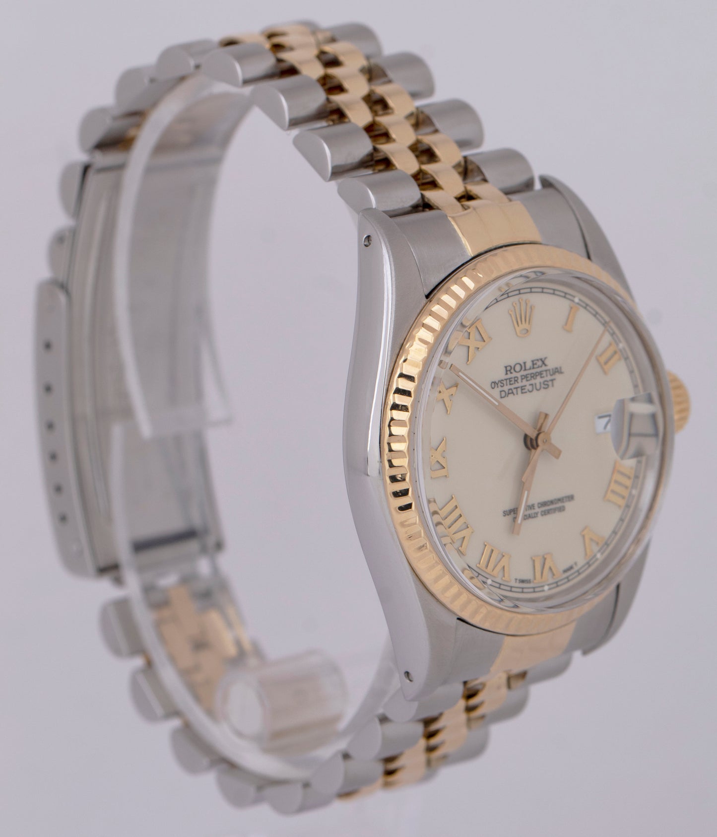 Rolex DateJust 36mm Ivory Roman Fluted Two-Tone 18K Yellow Gold JUBILEE 16013