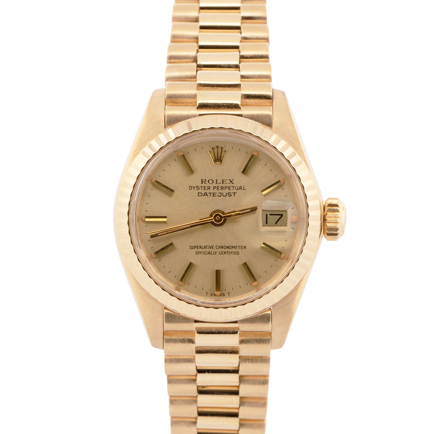 PAPERS Ladies Rolex DateJust President 26mm Champagne 18K Gold 6917 Watch BOX