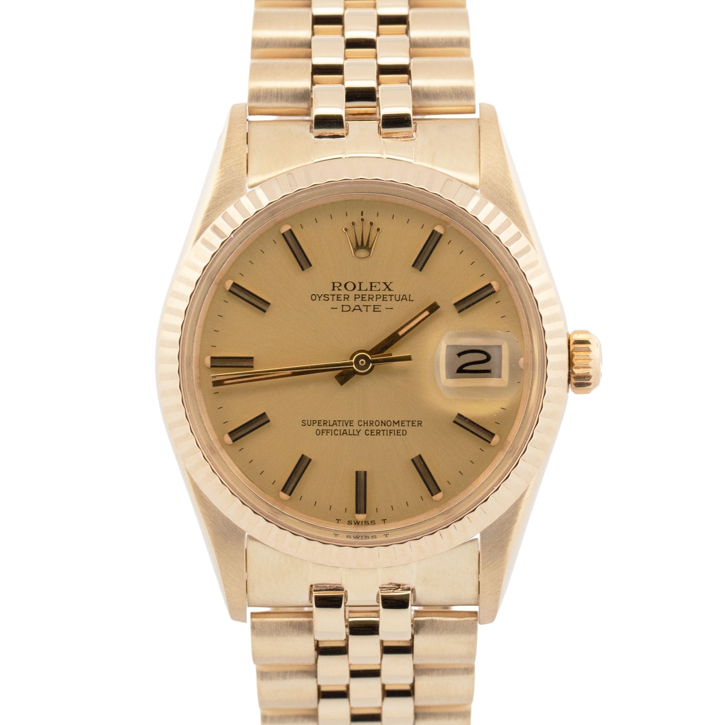 PAPERS Rolex Oyster Perpetual Date 34mm JUBILEE 14K Gold FLUTED 15037 Watch BOX