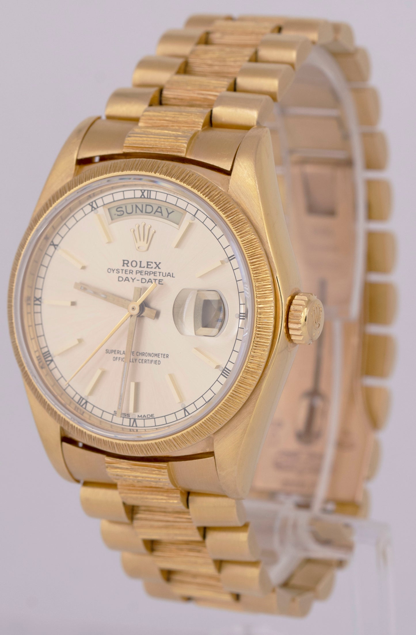 1980 Rolex Day-Date President 36mm Champagne BARK Quickset 18K Gold Watch 18078