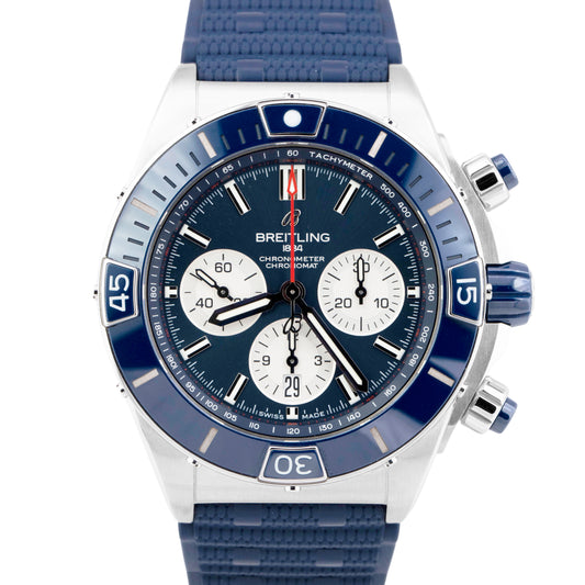 MINT PAPERS Breitling Super Chronomat B01 44mm Steel Blue 44mm Watch AB0136 BOX