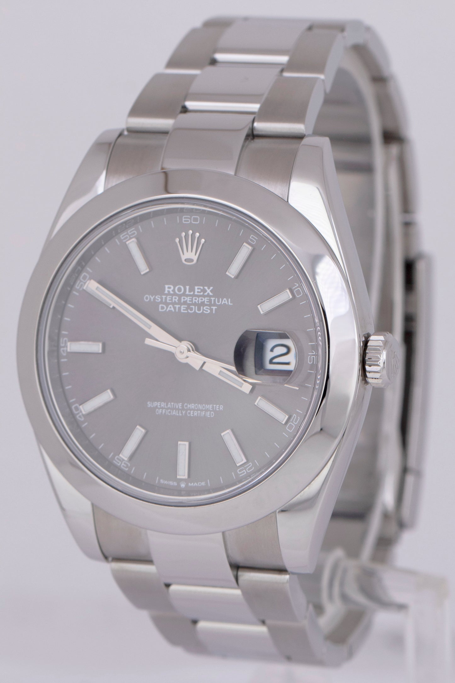 MINT Rolex DateJust 41 RHODIUM GRAY Stainless Steel Oyster Smooth 126300