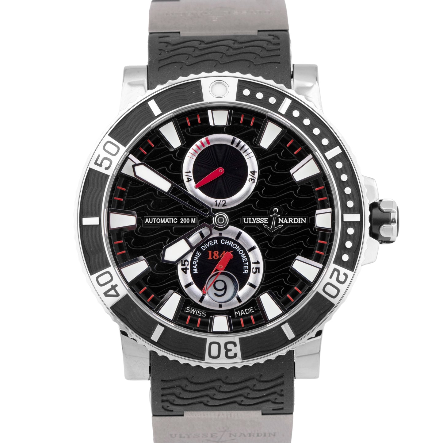 Ulysse Nardin Maxi Marine Diver 45mm Titanium Rubber Black Red Date 263-90 Watch