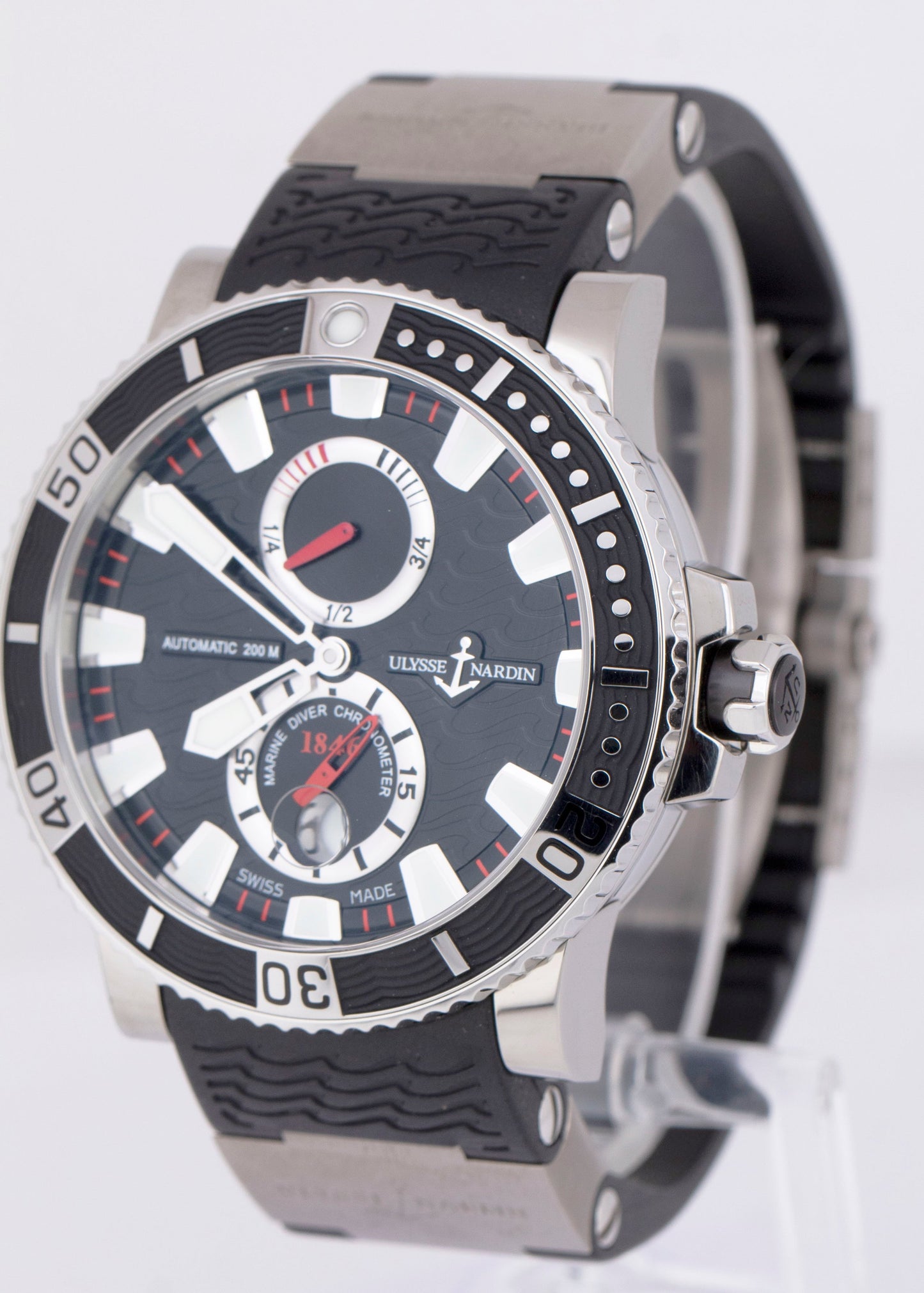 Ulysse Nardin Maxi Marine Diver 45mm Titanium Rubber Black Red Date 263-90 Watch