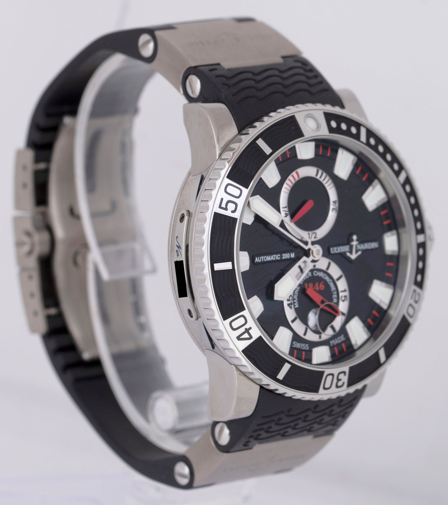 Ulysse Nardin Maxi Marine Diver 45mm Titanium Rubber Black Red Date 263-90 Watch