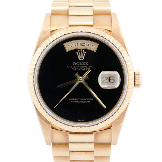 1996 Rolex Day-Date President FACTORY BLACK ONYX 36mm 18K Yellow Gold 18238