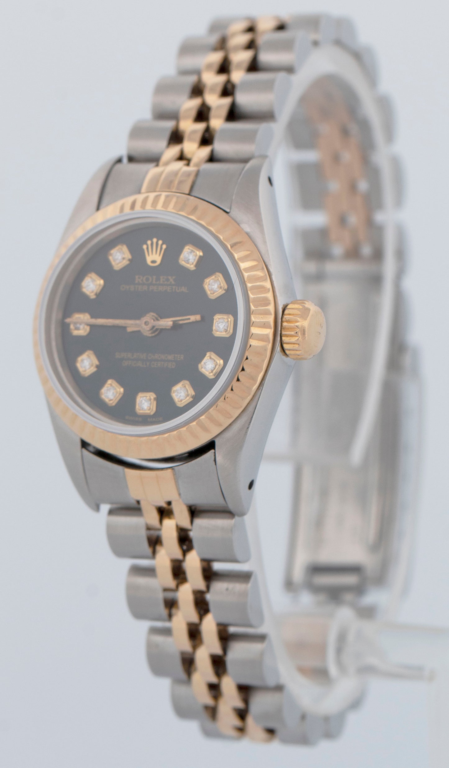 Rolex Oyster Perpetual 24mm BLUE DIAMOND Two-Tone 18K Gold Jubilee Watch 67193