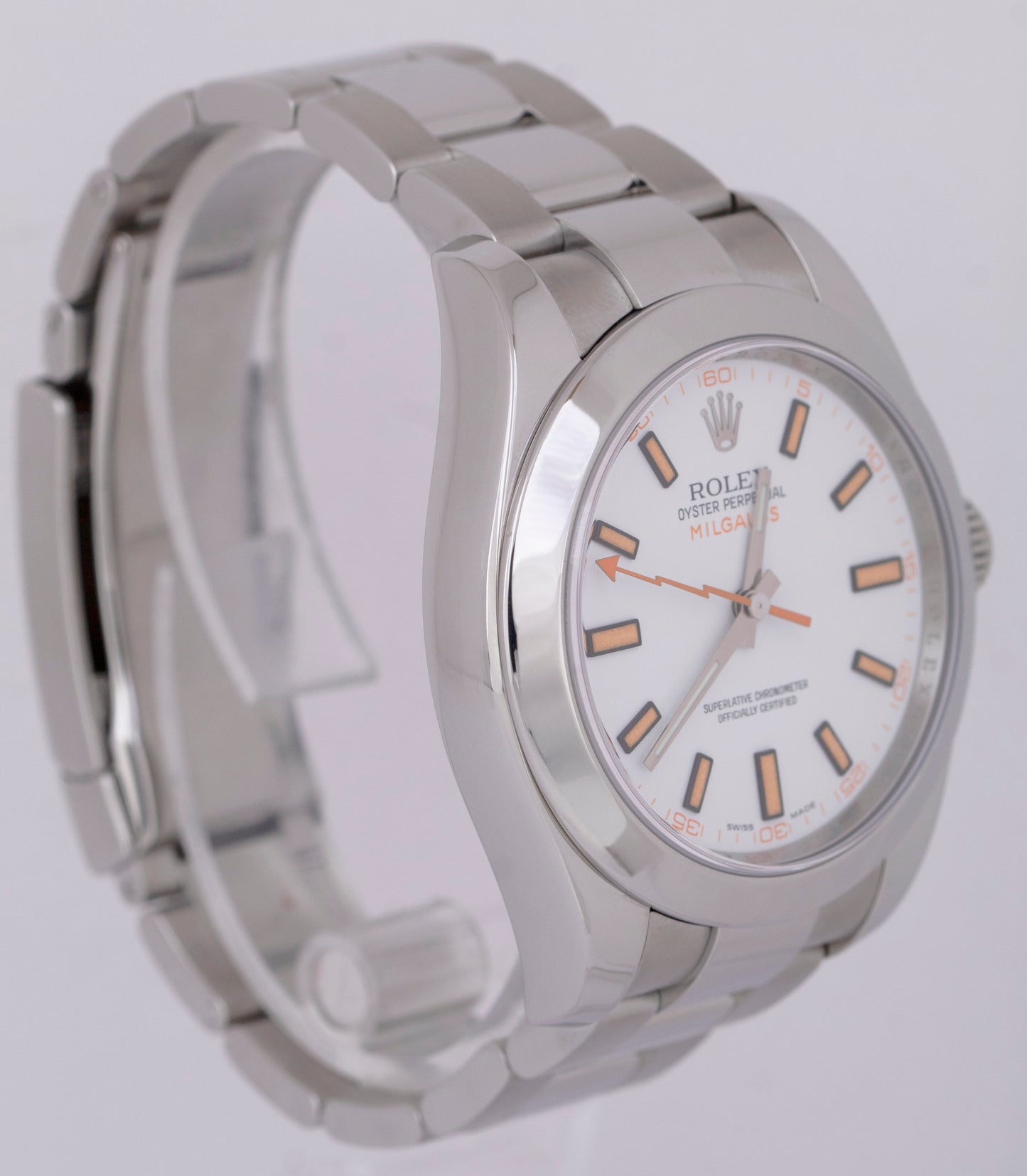 MINT Rolex Milgauss White Orange Stainless Steel 40mm Automatic Watch 116400