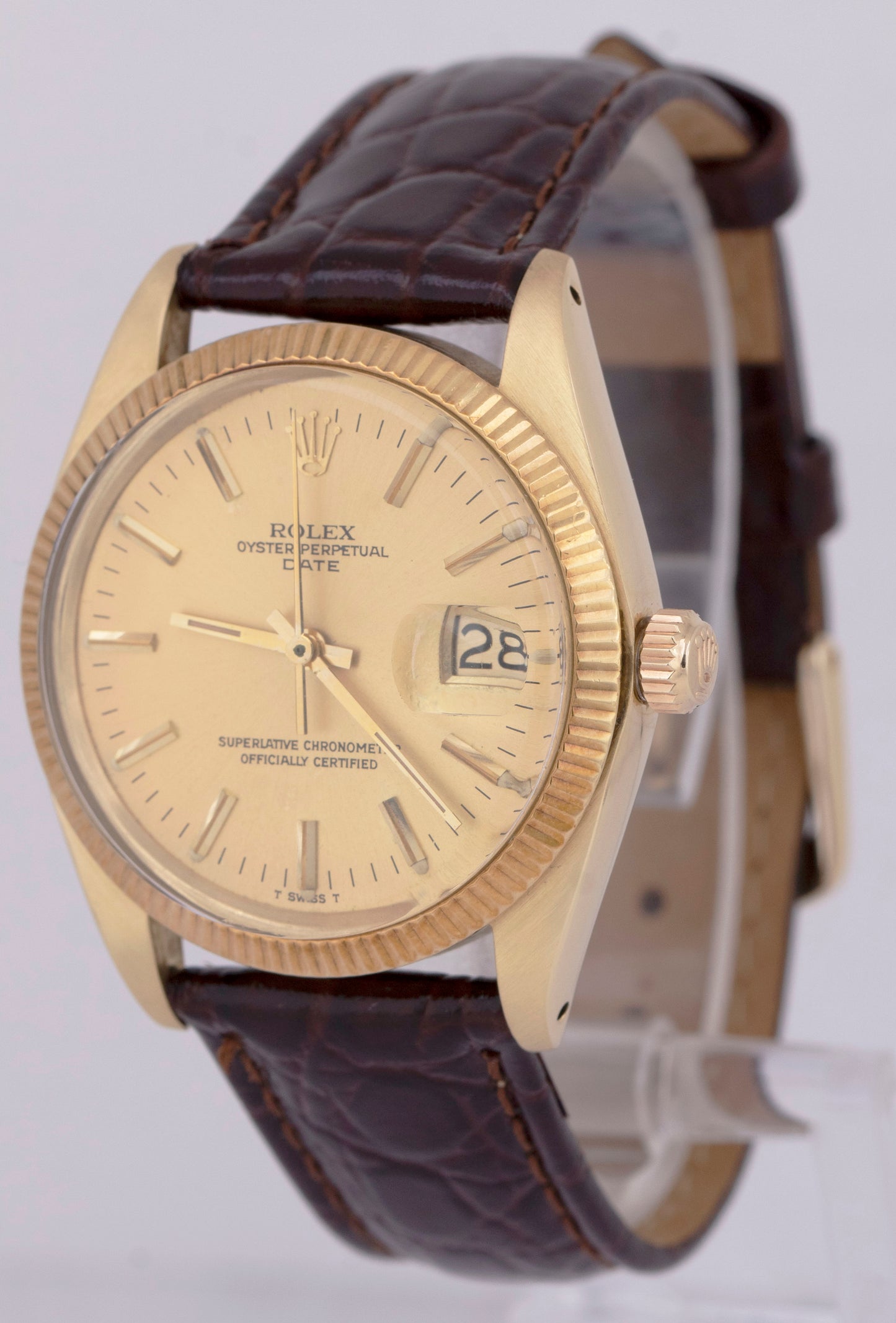 MINT UNDATED PAPERS Rolex Oyster Perpetual Date 34mm 14K GOLD Fluted 1503 BOX