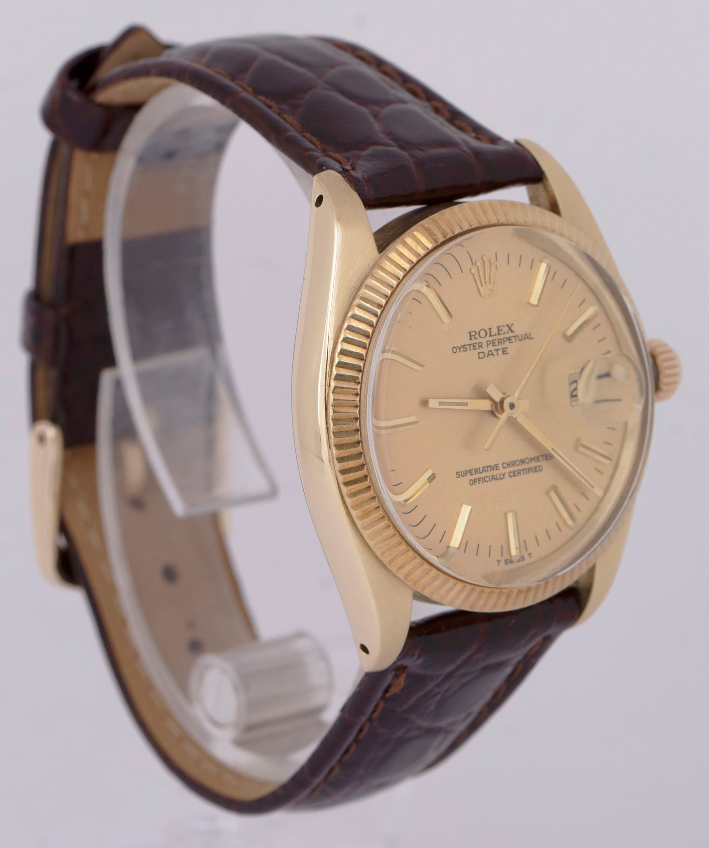 MINT UNDATED PAPERS Rolex Oyster Perpetual Date 34mm 14K GOLD Fluted 1503 BOX