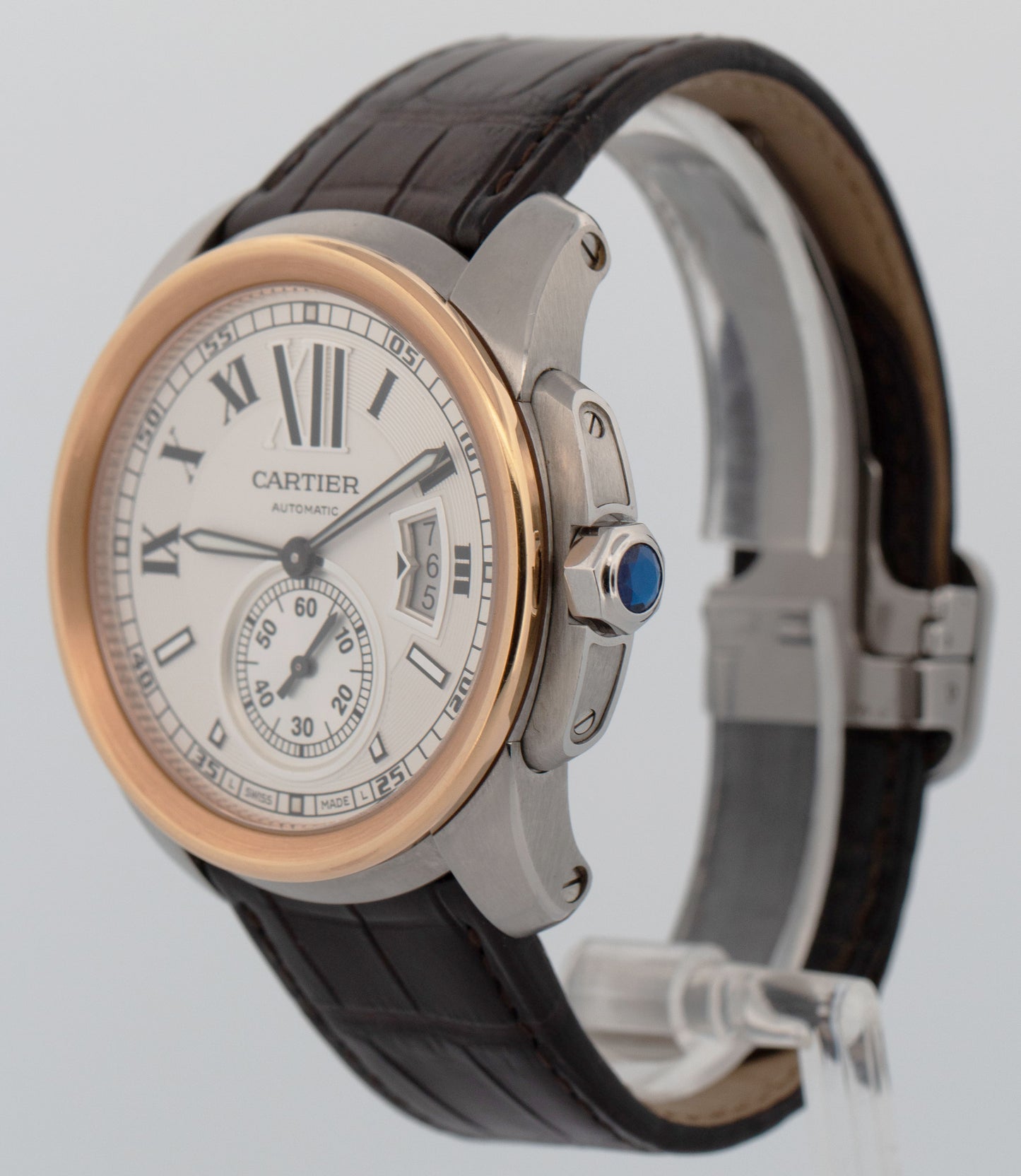 Cartier Calibre Two-Tone Rose Gold 42mm White 3299 W7100011 Leather Date Watch