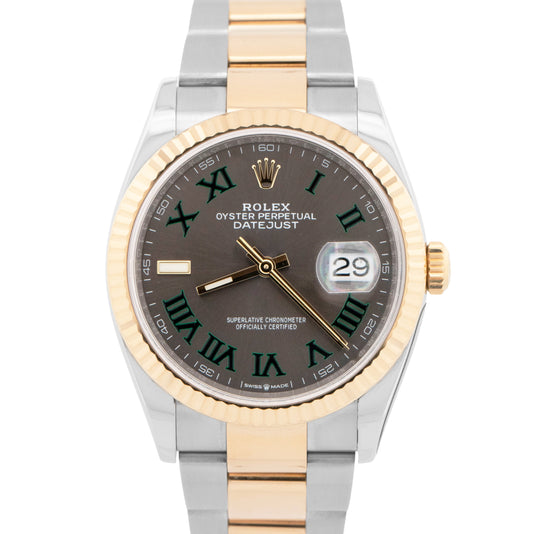 2023 Rolex DateJust WIMBLEDON Fluted 36mm 18K Yellow Gold Oyster Watch 126233