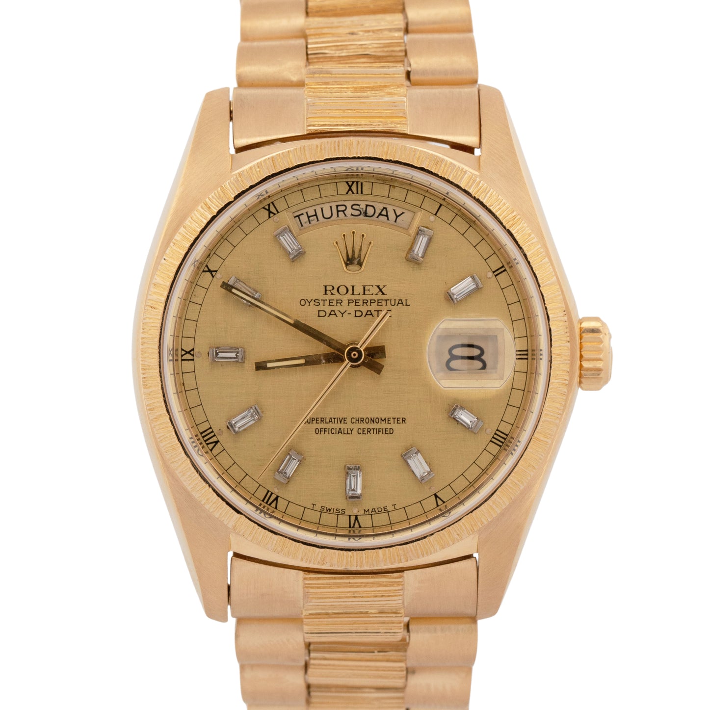 Rolex Day-Date President 36mm Champagne DIAMOND BARK 18K Yellow Gold Watch 18078