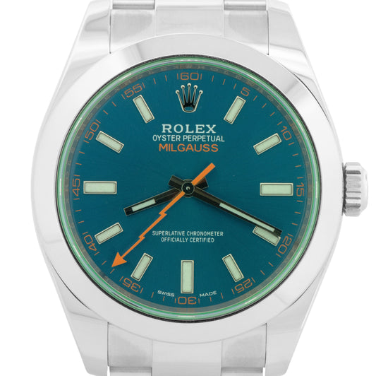 2022 PAPERS Rolex Milgauss BLUE 40mm Z-Blue Green 116400 GV Stainless Watch BOX