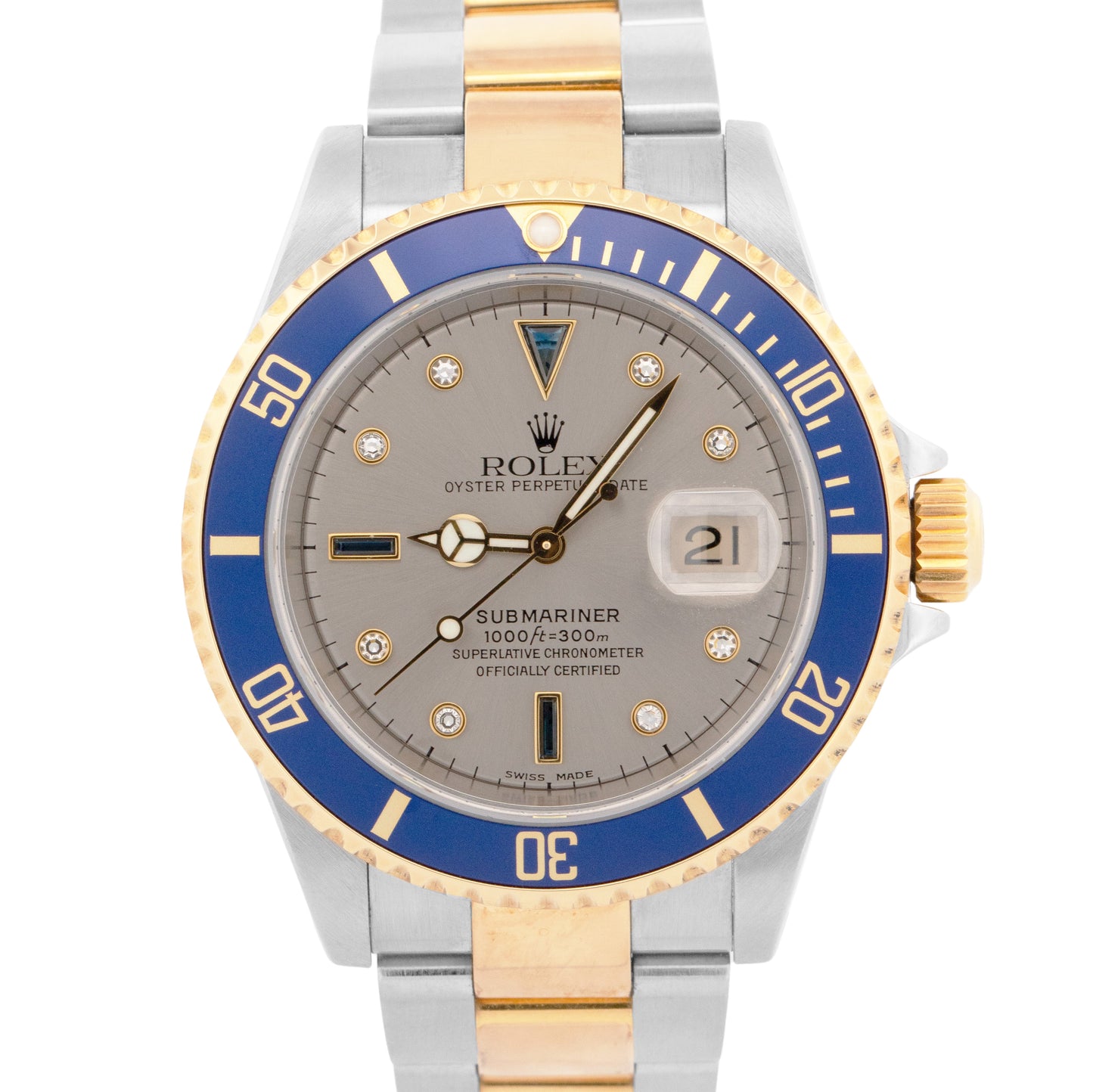 Rolex Submariner Date SERTI SLATE DIAMOND 40mm 18K GOLD BUCKLE Steel 16613 Watch