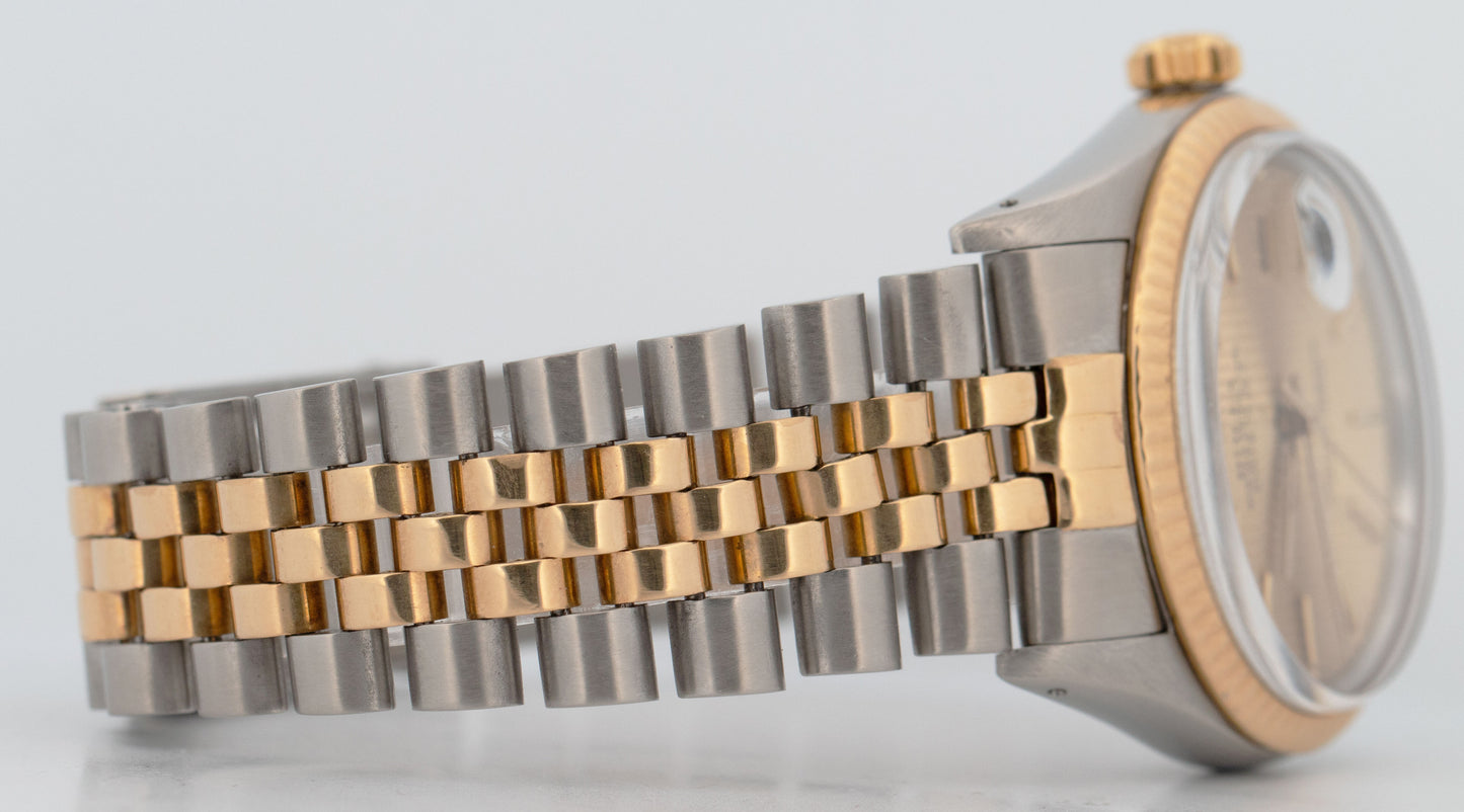 1985 Rolex DateJust 36mm Champagne Tapestry Jubilee Gold Two-Tone Watch 16013