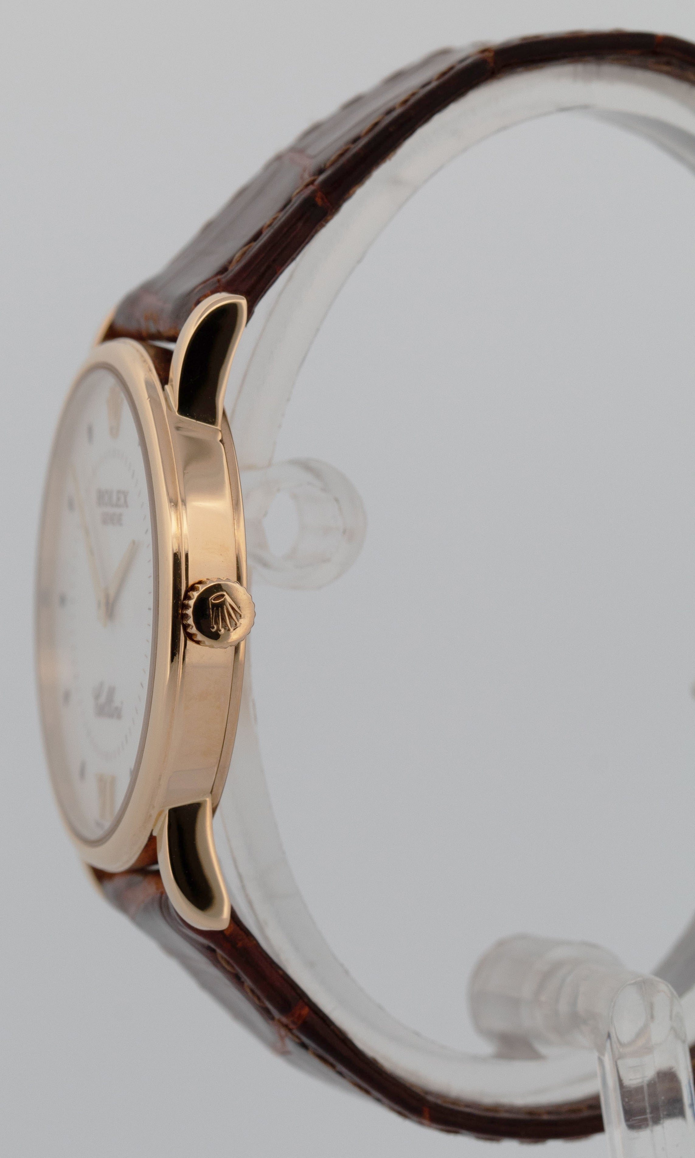 Rolex Cellini 18K Yellow Gold 32mm White Roman Manual Wind Leather