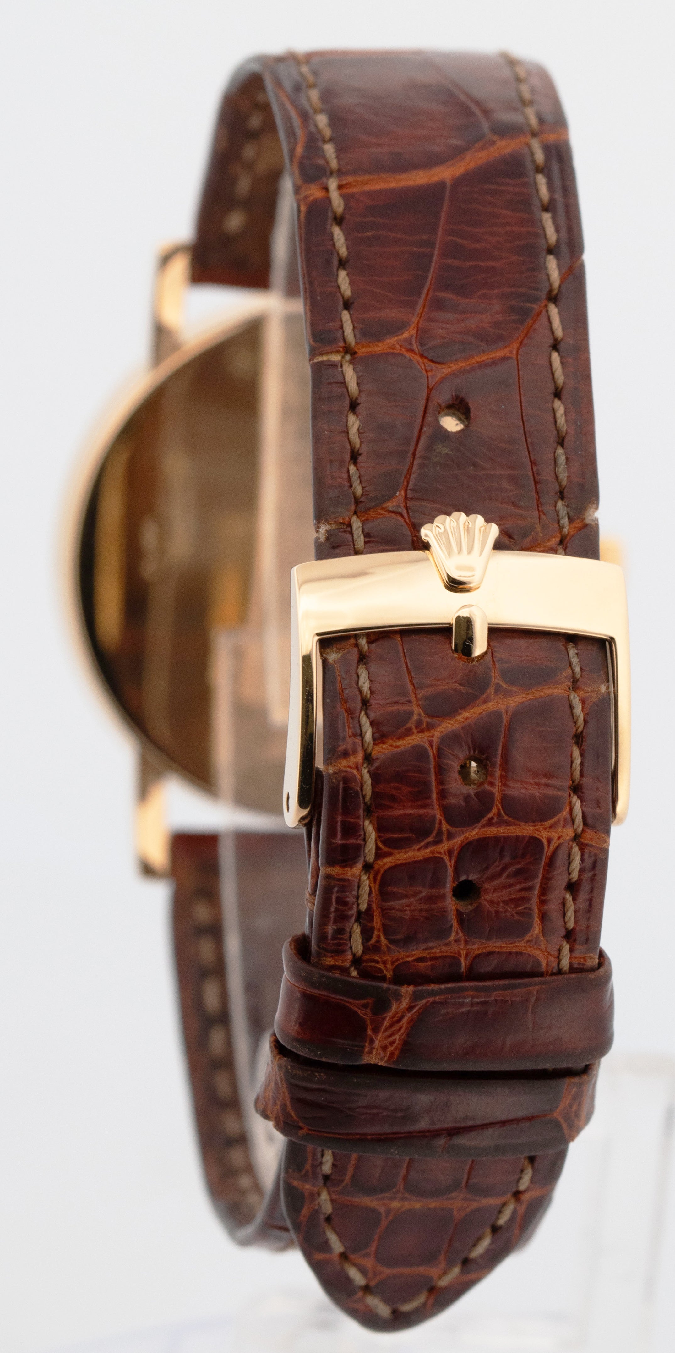 エルセーヌ　600.777 Rolex Cellini 18K Yellow Gold 32mm White Roman Manual Wind Leather