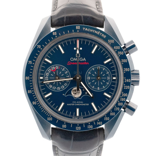 Omega Speedmaster BLUE Ceramic 304.93.44.52.03.001 Leather Moonphase Watch BOX