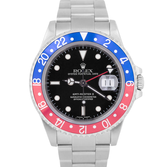 MINT PAPERS Rolex GMT-Master II SEL PEPSI Oyster Stainless Steel Watch 16710 BOX