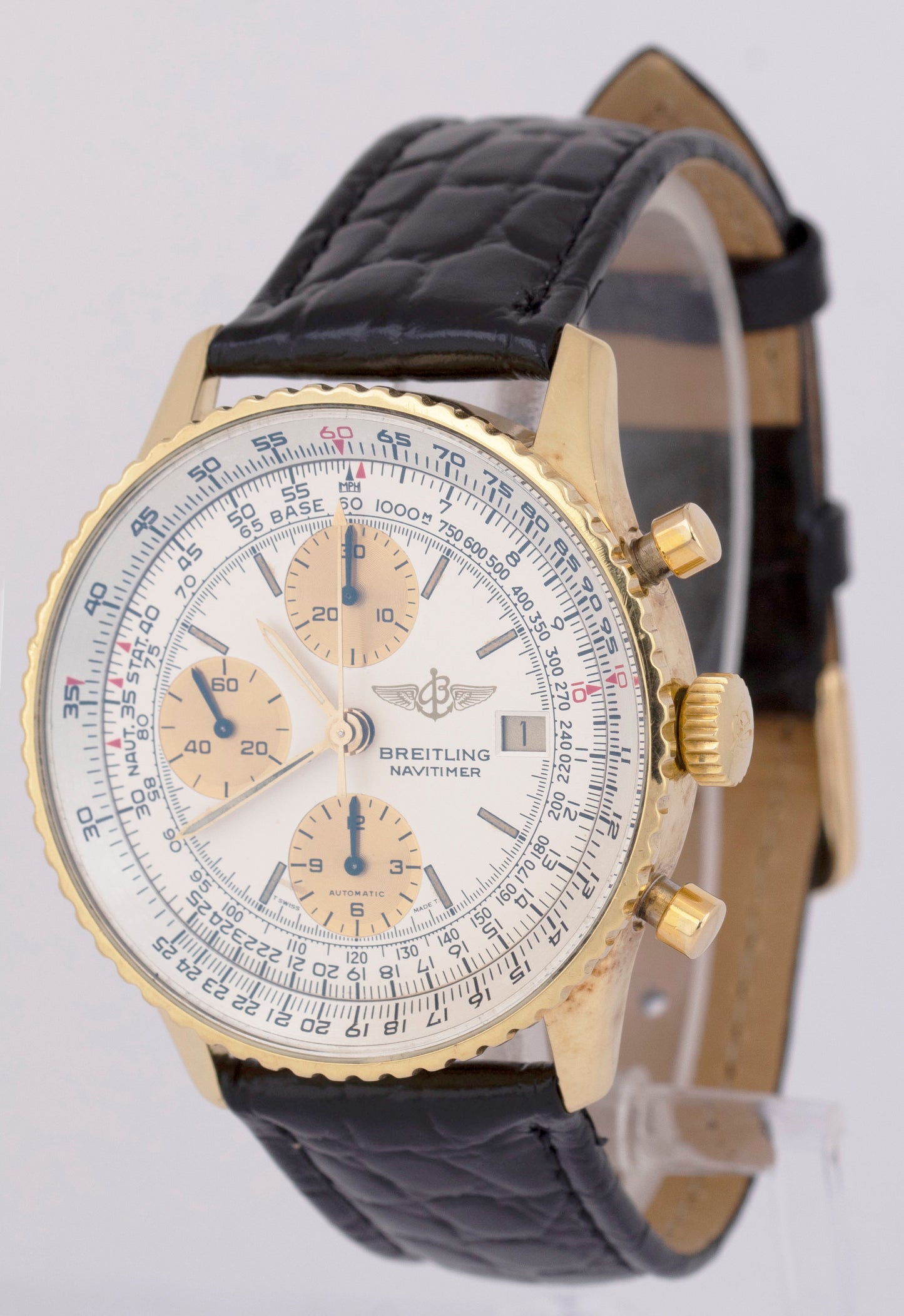 Breitling Old Navitimer Chronograph White 41.5mm Solid 18K Gold K13019 Watch