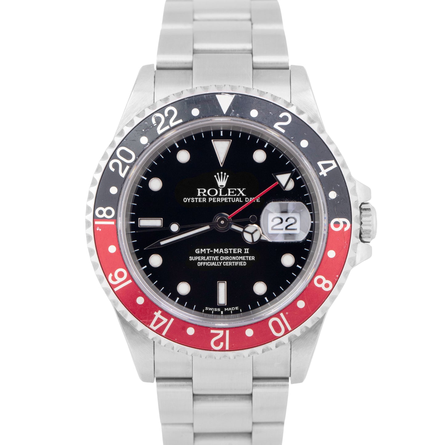 UNPOLISHED Rolex GMT-Master II COKE Oyster Stainless Black Red Watch 16710