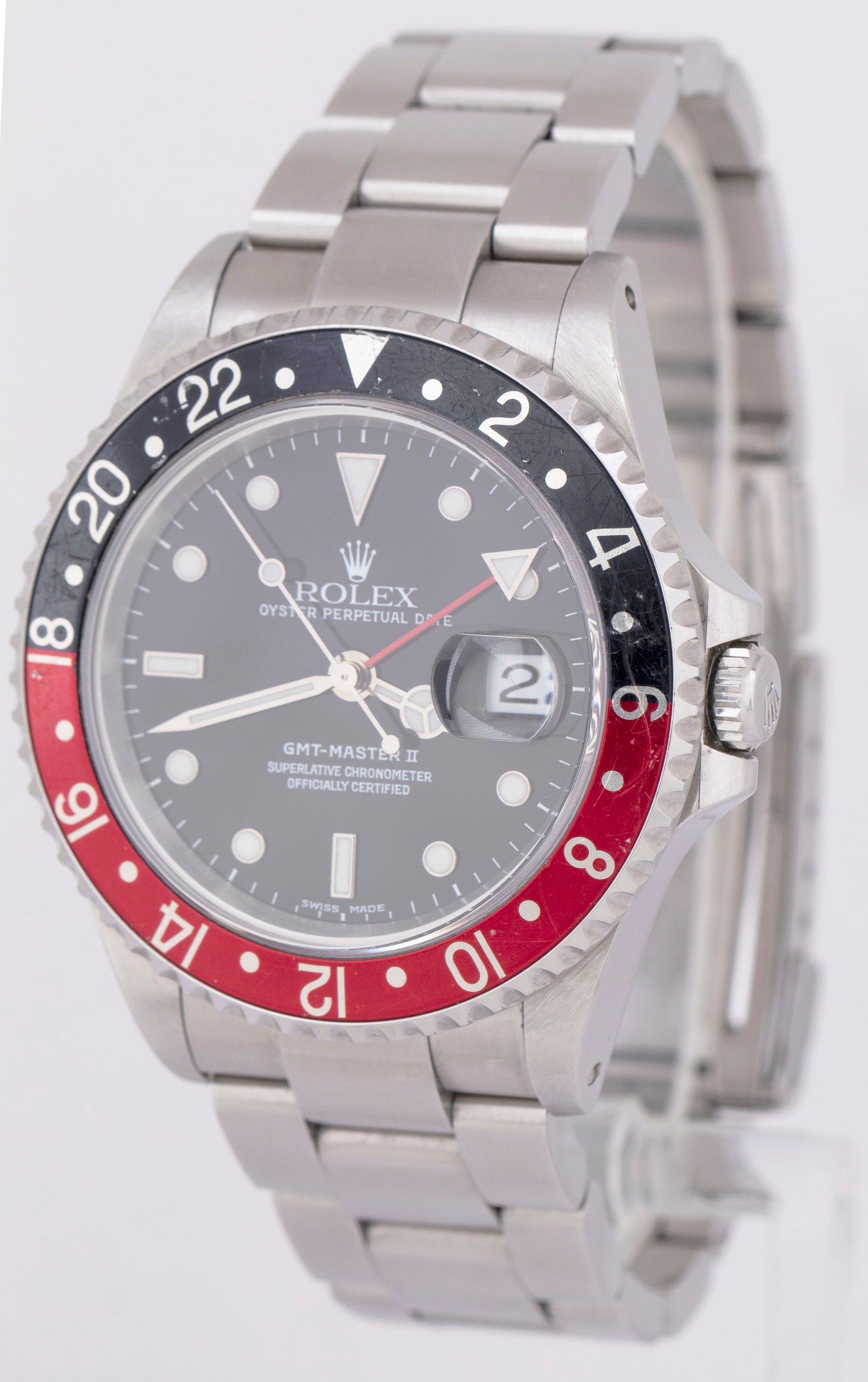 UNPOLISHED Rolex GMT-Master II COKE Oyster Stainless Black Red Watch 16710