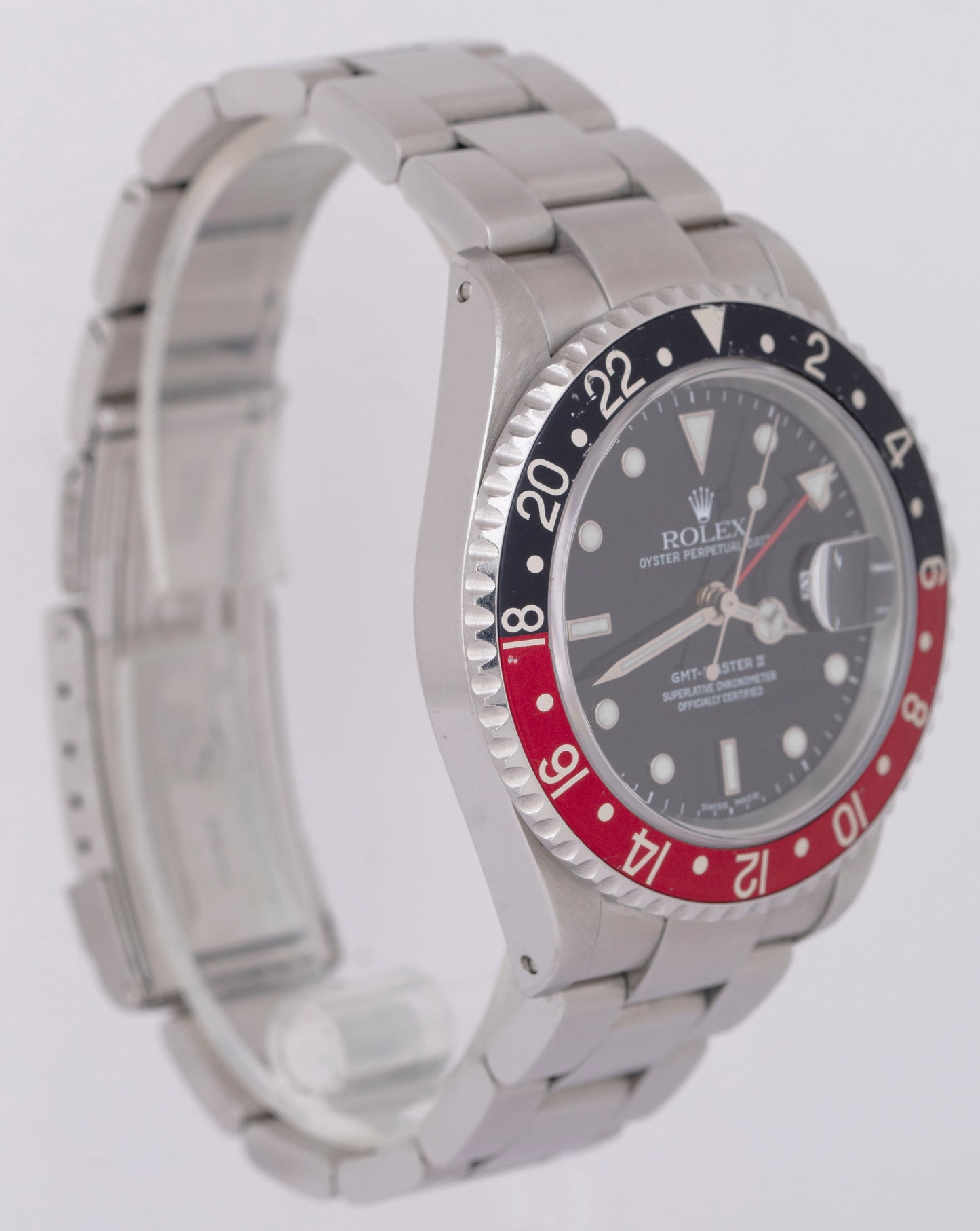 UNPOLISHED Rolex GMT-Master II COKE Oyster Stainless Black Red Watch 16710