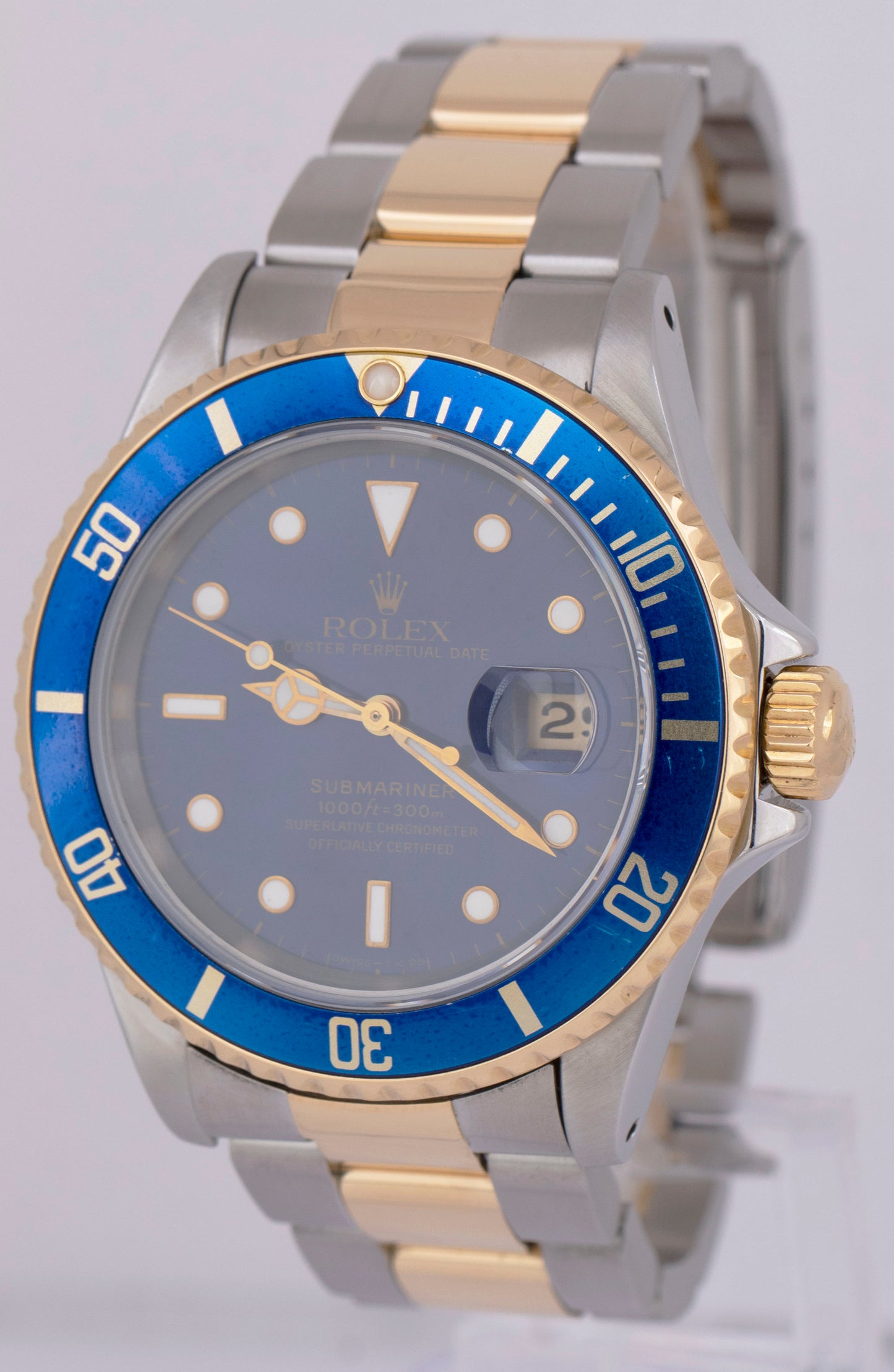 1993 Rolex Submariner Date 40mm Blue Two-Tone 18K Yellow Gold Steel Watch 16613