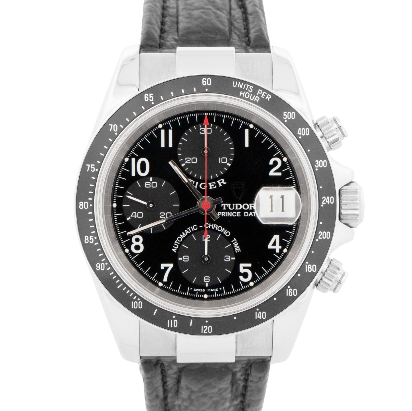 PAPERS Tudor Prince Date Tiger Black Chronograph 79260 40mm Stainless Watch BOX