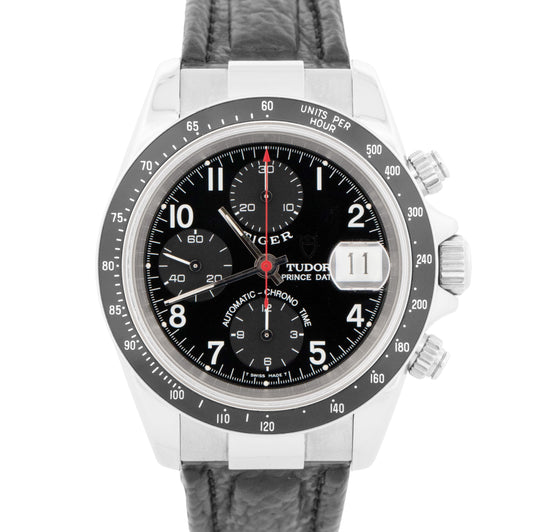 PAPERS Tudor Prince Date Tiger Black Chronograph 79260 40mm Stainless Watch BOX