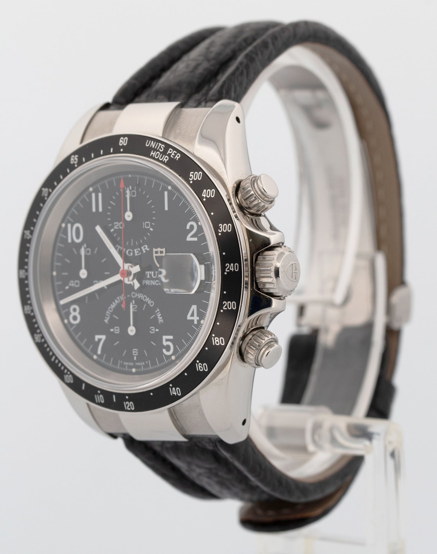 PAPERS Tudor Prince Date Tiger Black Chronograph 79260 40mm Stainless Watch BOX