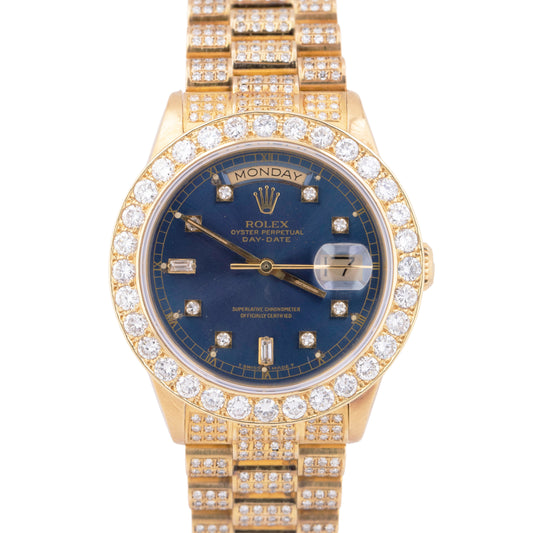 MINT Rolex Day-Date President 36mm BLUE DIAMOND 18038 18K Gold BUSS DOWN Watch