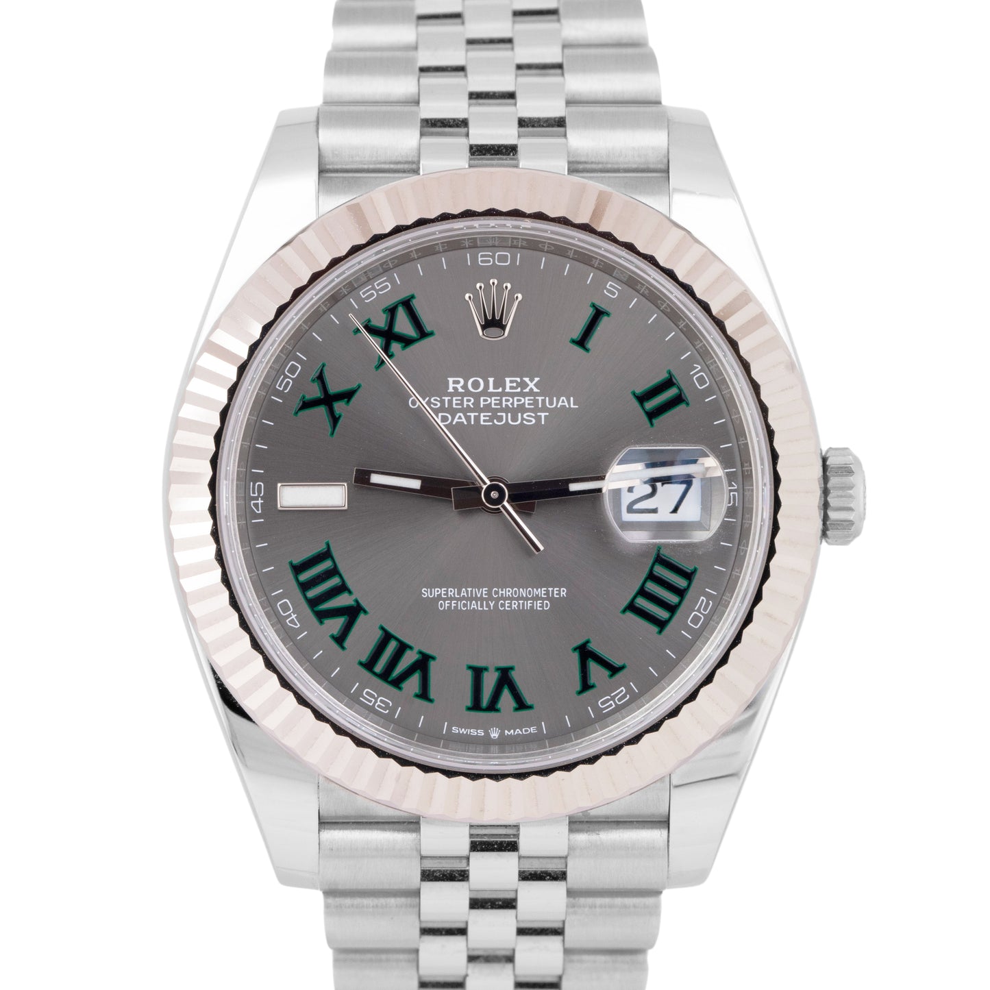 STICKERED PAPERS Rolex DateJust 41mm Wimbledon JUBILEE FLUTED 126334 Watch BOX