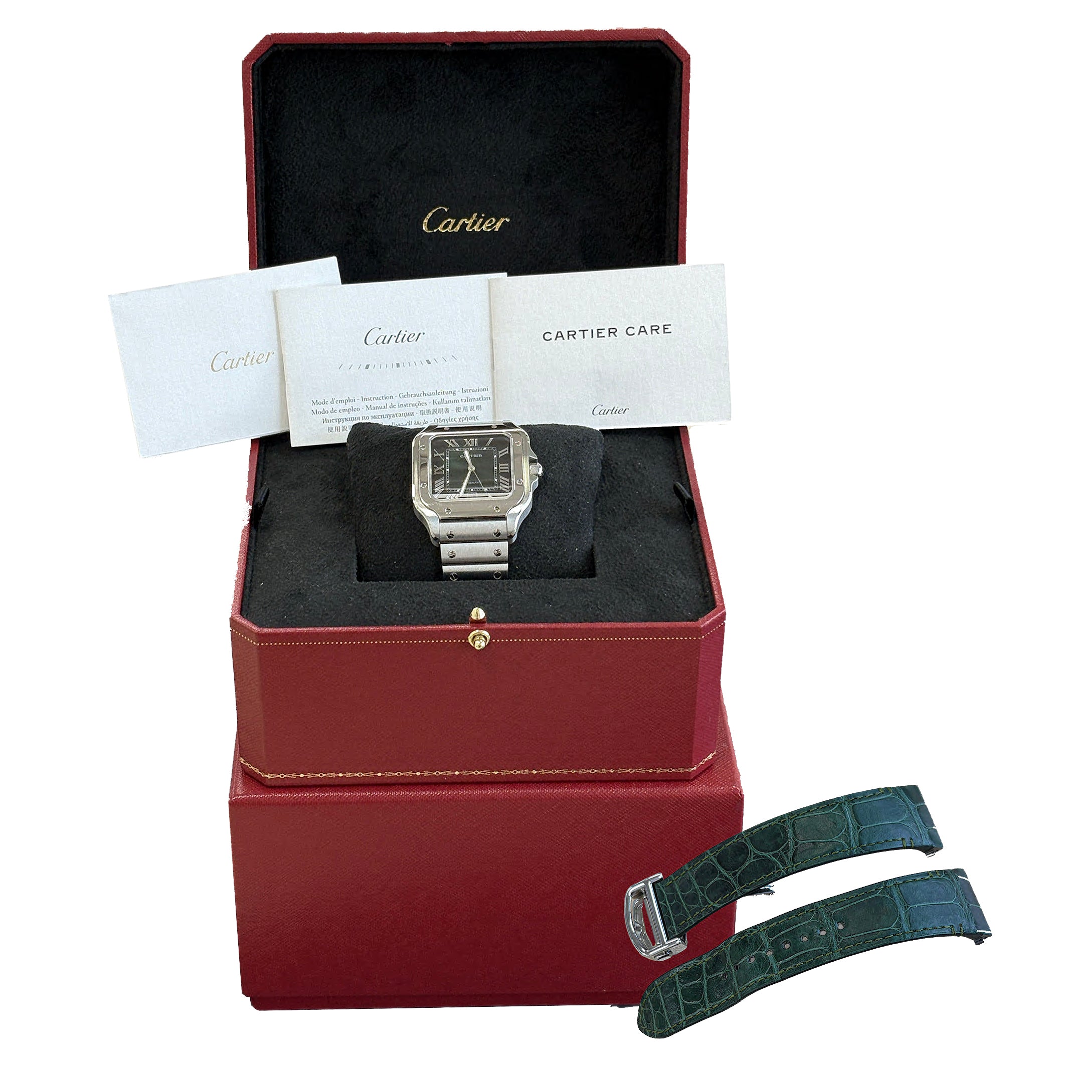 Cartier Santos-Dumont GREEN Stainless Leather WSSA0062 4072 39.8mm